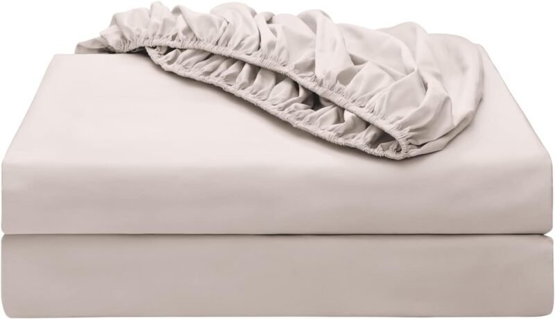 2-Pack Pure Cotton Twin XL Fitted Sheet for Adjustable Bed Split King, 600 TC 16" Deep Pocket Egyptian Cotton Fitted Sheet (2pcs, Twin XL, Light Beige)