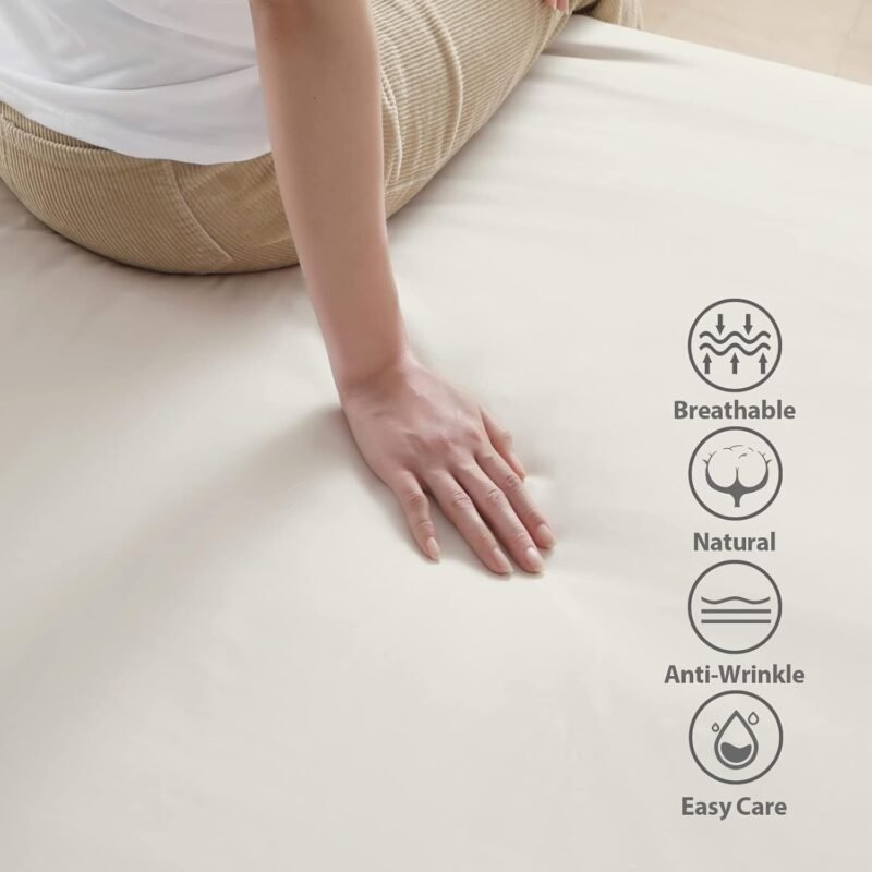 100% Egyptian Cotton Fitted Sheet Queen Size, 600 Thread Count 8-16" Deep Pocket Sheet, Soft & Elastic Sateen Weave Bottom Sheet for Hotel & Home (Light Beige, 1 Pack Fitted Sheet Only,Queen) - Image 2