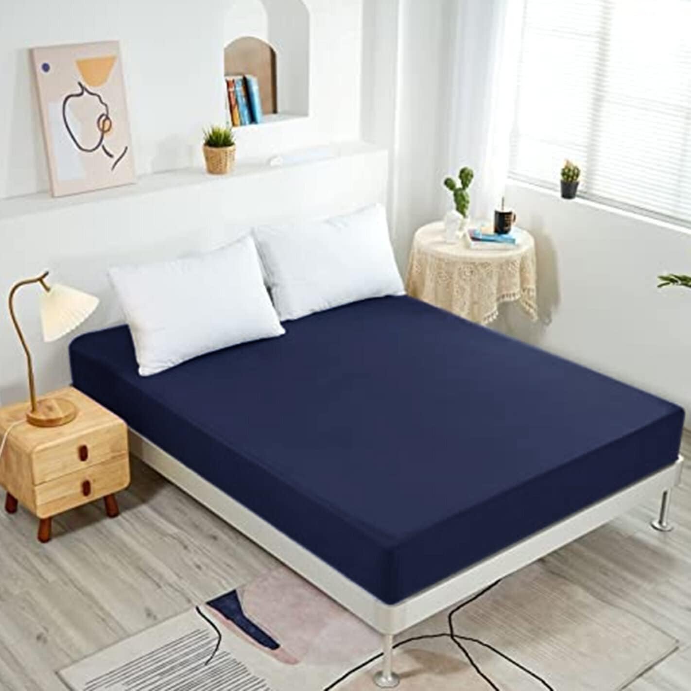 Fitted Sheet-Deep Pockets-Soft Microfiber-Easy Care-Shrinkage and Fade Resistant-Fitted Sheets Full Size for Girl Woman Teens Kids-Only 1 Fitted Sheet (Full, Navy)