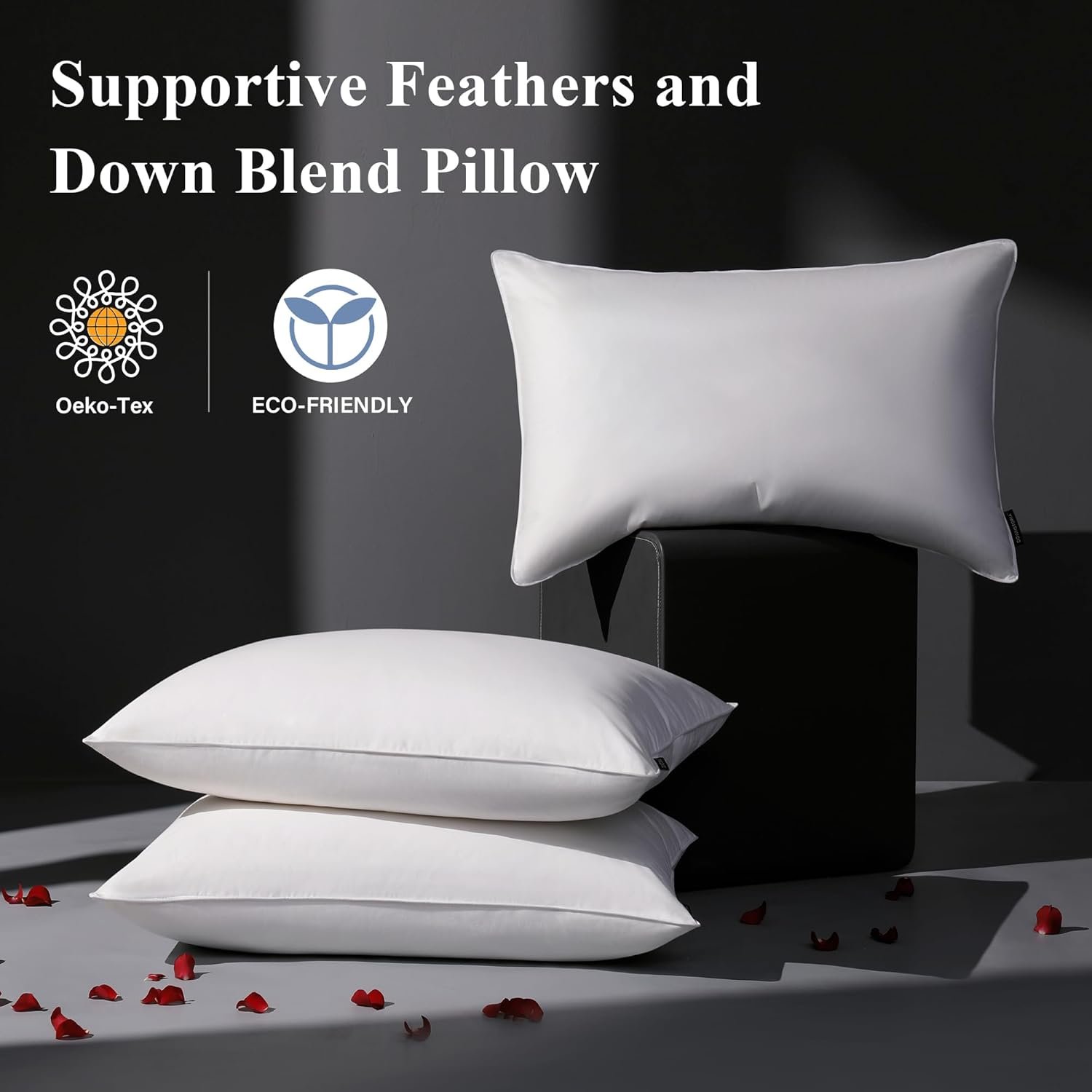 Luxury Goose Feather Down Pillow Standard Size Set of 2 Pack, 100% Cotton Hotel Collection Bed Pillows for Sleeping, Soft Support Fluffy Medium Firm Pillows for Side Back Stomach Sleepers 20" x 26" - Image 2