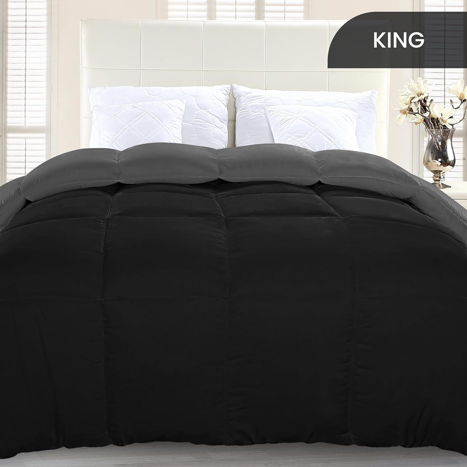 Comforter Duvet Insert, Quilted Comforter with Corner Tabs, Box Stitched Down Alternative Comforters King Size (Black/Grey) - Image 2