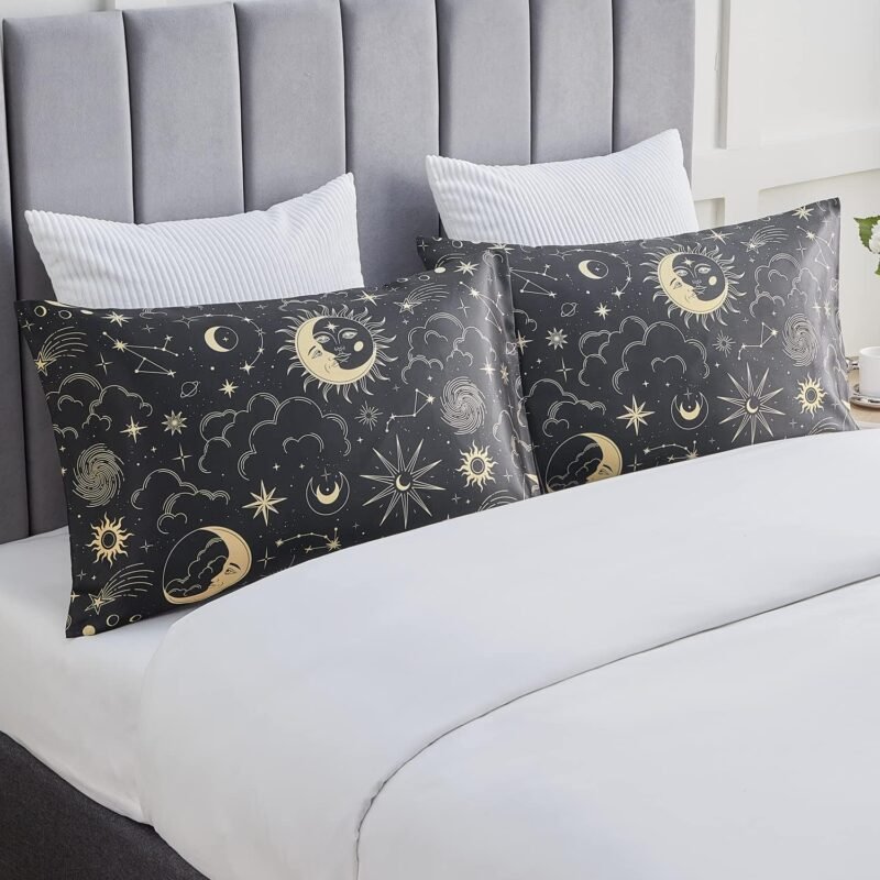 Satin Pillowcase for Hair and Skin Queen - Black Printed Silk Pillowcase 2 Pack 20x30 inches - Satin Pillow Cases Set of 2 with Envelope Closure, Gifts for Women Men - Image 2