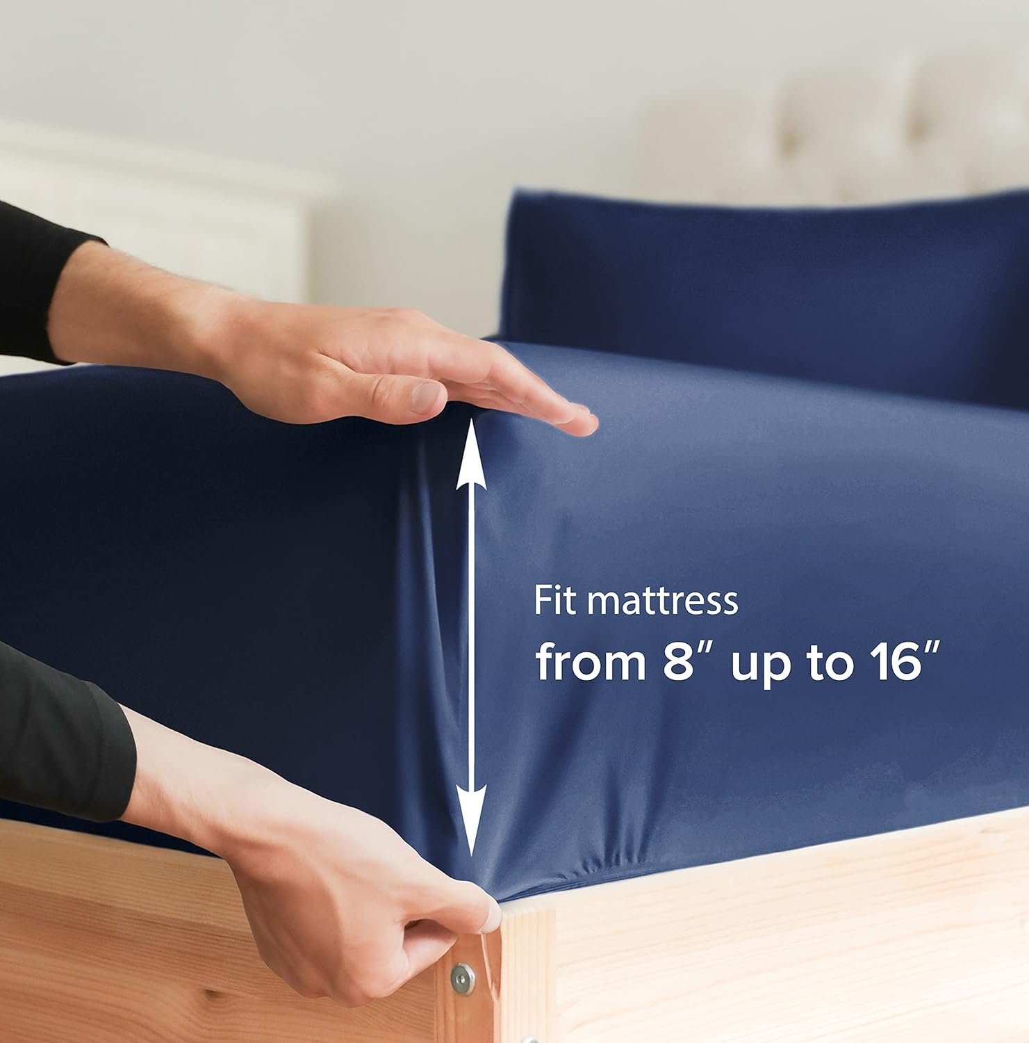 Full Size Fitted Bed Sheet - Hotel Luxury Single Fitted Sheet Only - Fits Mattress Up to 16 - Extra Soft, Wrinkle Free, Breathable & Cooling - Bottom Fitted Sheet - Navy Blue Single Fitted Sheet Only - Image 2