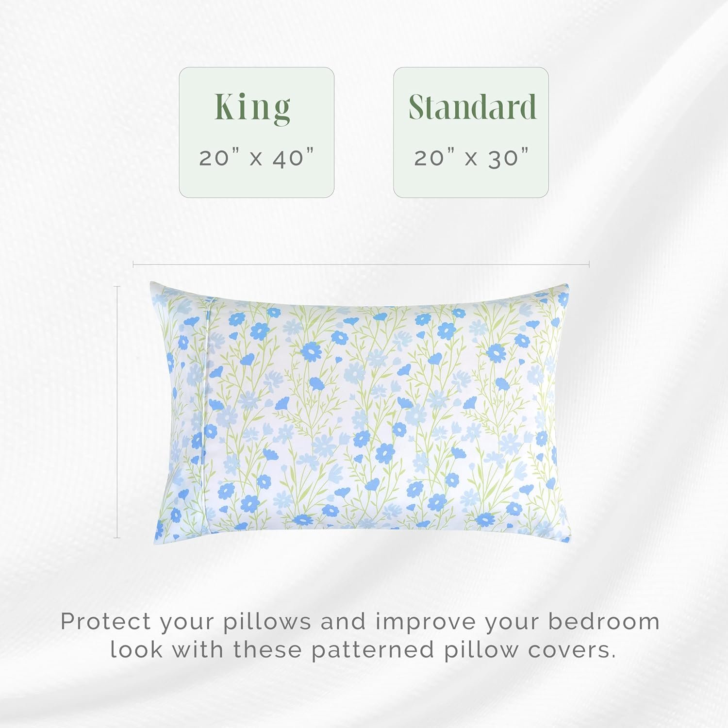 Ultra Soft Set of 2 Floral Print Pillowcases - 1500 Premium Hotel Quality Microfiber, Soft and Smooth Envelope Closure 2-Piece Pillow Covers - Standard/Queen, Blue Laurel - Image 2