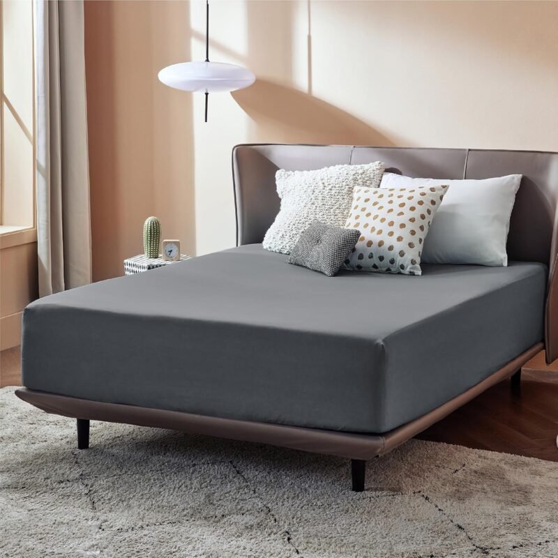 Fitted Sheet Queen Size Only - Brushed Microfiber Bed Sheets, Ultra Soft & Breathable, Fade Resistant & Easy Care (Grey, 60x80+16 Inches, 1 Piece)